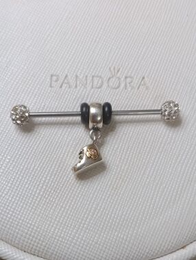 Pandora 14k/Silver Pink Sapphire Baby Shoe Dangle Charm Pendant